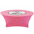 72" x 29" Stretch Tablecover, pink tablecloth with white star and dot pattern covering a table.