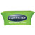 Stretch Tablecover 6',, green table cover with Auramist logo and website printed on it, designed for rectangular tables.