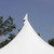 White Pole Flag, a white fabric flag attached to a tall pole with a pointed tip, fluttering against a blue sky with trees in the background.
