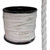 Rope, 5/8'' White, Polypropylene, 600' per Spool, image of a large spool of white polypropylene rope with a close-up of a twisted rope strand next to it.