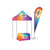 Celina Tent Fast Shade Package 7G, portable outdoor shade tent with colorful branding banner and table with matching tablecloth.