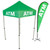 Celina Tent Fast Shade Package 7H, green portable outdoor canopy with ATM branded flag and four-leg support poles.