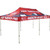 Celina Tent Fast Shade Package 20-1, red portable outdoor canopy tent with political-themed slogans and foldable metal legs for shade and shelter.