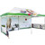 Celina Tent Fast Shade Package 20-4, portable outdoor canopy tent with green and white fabric, side panels featuring promotional graphics and images of people and pets.