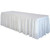 Celina Tent 21' White Polyester Skirting, white polyester skirting draped around a table for event decor.
