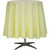 90'' Round Peach Polyester Table Cover, draped over a round table with a black pedestal base, made of smooth, vibrant peach-colored polyester fabric.