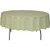 90'' Round Peach Polyester Tablecloth, beige-colored, smooth fabric draping over a large round table with metal legs.