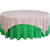 90'' X 90'' Navy Blue round tablecloth, product image showing a white tablecloth with a green underlayer, suitable for events and parties.