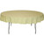 90'' Round Lemon Polyester, round table covered with a lemon yellow tablecloth with ruffled edges and metal legs underneath.