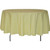 90'' Round Ivory Polyester Tablecloth, ivory-colored round tablecloth draped over a table with metal legs showing.