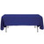 60'' x 108'' Chocolate Tablecloth, blue fabric covering a rectangular table with black legs.