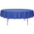 96 inch Round Polyester Tablecloth, blue color, draped over a round table with metal legs.