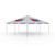 Celina Tent 20' x 20' Classic Series Frame Tent Logo Print, Complete, white outdoor event tent with colorful logo print on the roof covering, supported by sturdy metal frame legs.