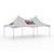 Celina Tent 10' x 20' Pinnacle Series High Peak Frame Tent / Cross Cable MarqueeLogo Print, complete with a white high peak frame tent featuring colorful logo prints on the top and sides.