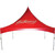 Celina Tent 20' x 20' Pinnacle Series High Peak Frame Tent / Cross Cable Marquee Full Digital Print, complete with red fabric featuring Budweiser logo and rain droplets, supported by metal poles.