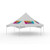 Celina Tent 30' Pinnacle Series Hexagon High Peak Frame Tent / Cross Cable Marquee Logo Print, complete, with white fabric and customizable logo display panels.