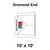 Celina Tent 10' x 10' Master Frame Tent Top, Grommet End with grommets along the edge for secure attachment, featuring a diagram of the grommet end and labeled dimensions.