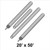 Celina Tent 20' x 50' Premiere I Series Pole Kit, image of four silver tent poles with pointed ends for assembly.