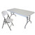 Mayfield Chair and 6' Resin Banquet Table Set, white folding chair with padded seat and backrest, and a rectangular resin table with metal legs.