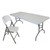 Mayfield Chair and 6' Resin Banquet Table Set, featuring a white folding chair and a long rectangular resin table with metal legs.