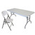Mayfield Chair and 6' Resin Banquet Table Set, image showing a white folding chair and a rectangular white resin table with metal legs, suitable for events or gatherings.