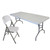Mayfield Chair and 6' Resin Banquet Table Set, image showing a white folding chair and a rectangular resin-top banquet table with metal legs.