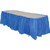 14' Plastic Skirt - White, blue plastic table skirting with ruffled edges for event decoration.