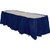 14' Plastic Skirt - Navy Blue, a plastic table skirt in navy blue with ruffled edges and floor-length design.