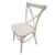 White Dover Cross Back Chair, a stylish white wooden chair with X shaped backrest and cushioned seat for elegant dining or interior decor.