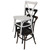 White Dover Cross Back Chair, stack of elegant white, black, and brown cross-back dining chairs stacked together.