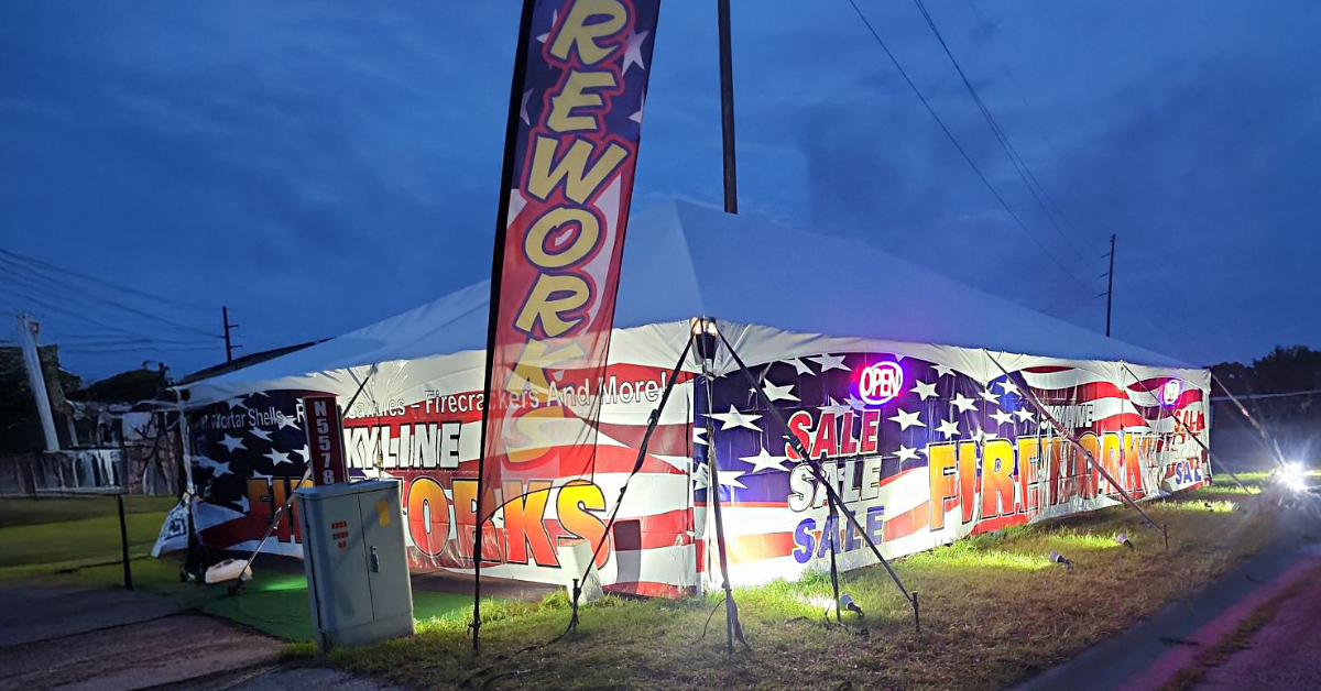 Premium firework tents with high peaks and vendor setup