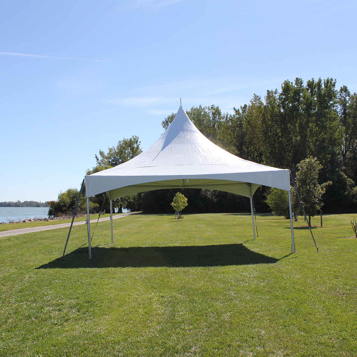 Outdoor golf tent setup on golf course