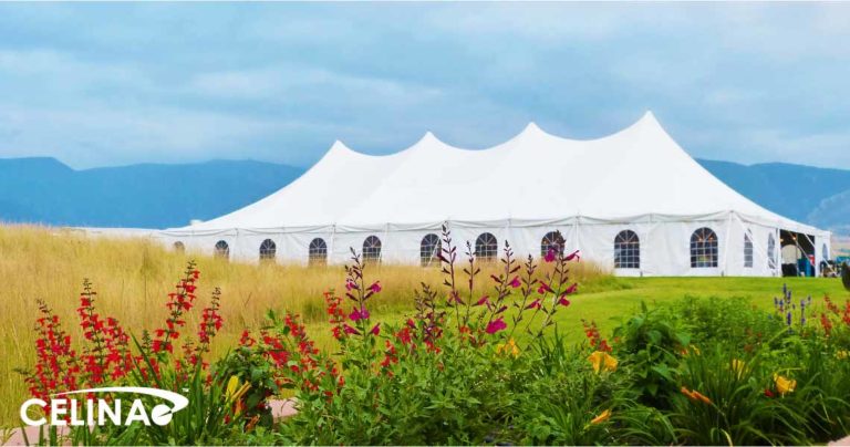 Event setup showcasing CELINA tents and hospitality equipment