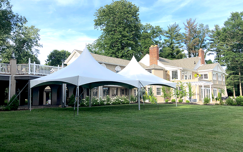 Flame retardant event tent setup outdoors