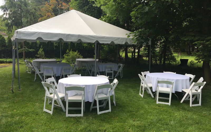 Event-ready tents and tables setup