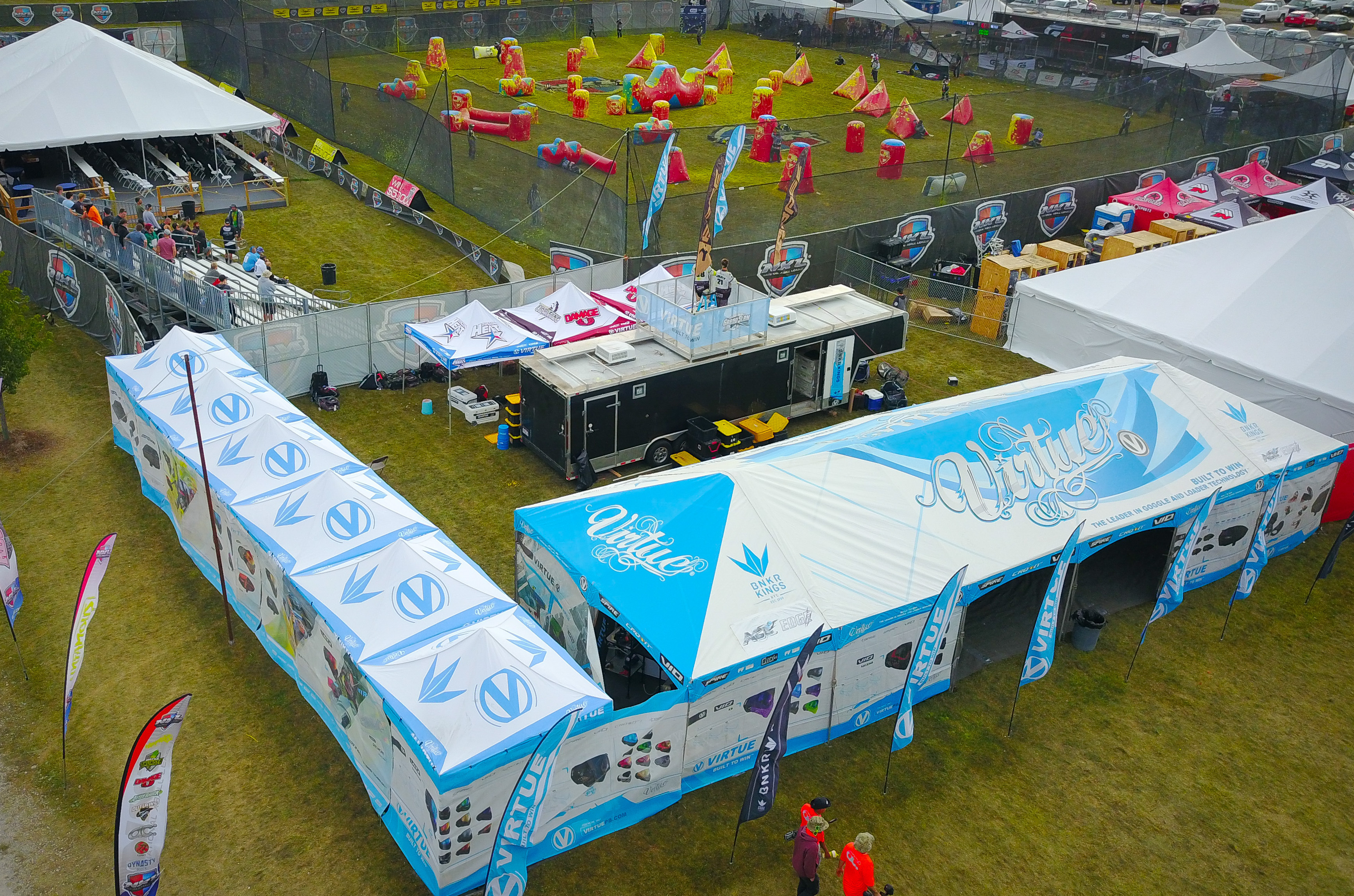 Custom printed tent top viewed from above by drone