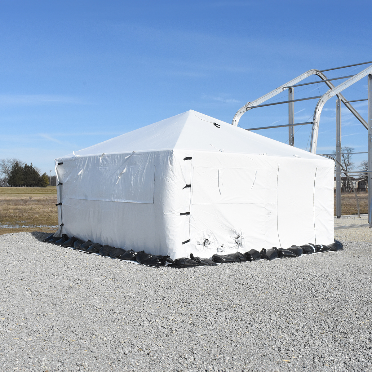 Disaster relief tent deployed for emergency response