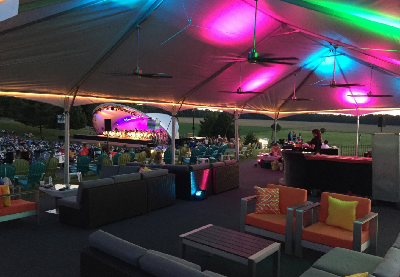 PAR38 lighting setup at large tent concert