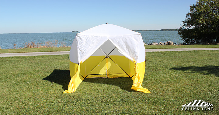 Durable construction tent at worksite