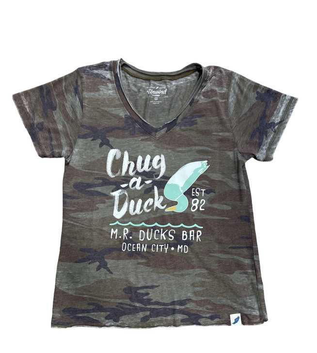 M.R. Ducks® Womens Loose Fit V Neck Short Sleeve Tee In Camouflage