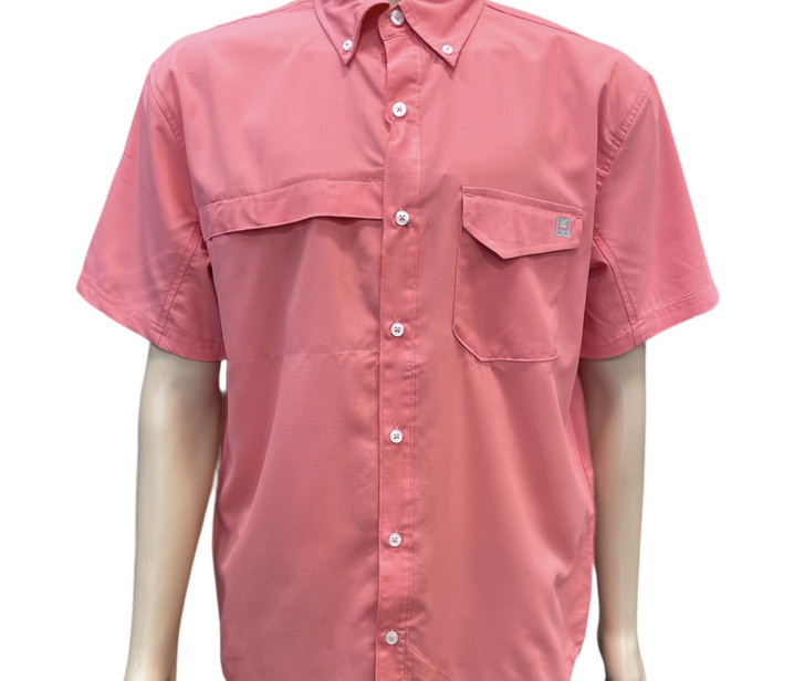 HUK® Tide Point Button Up Short Sleeve In Coral