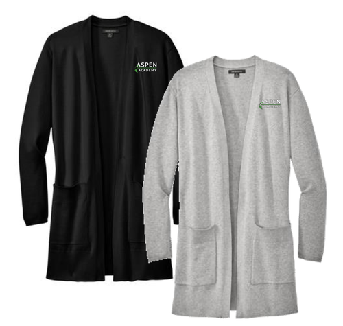 EMB - Mercer+Mettle® Women’s Open-Front Cardigan Sweater (Grey or Black) with left chest embroidered Aspen Academy logo