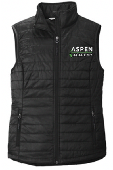 Women's Packable Port Authority® BLACK Puffy Vest with Embroidered LEFT CHEST Logo