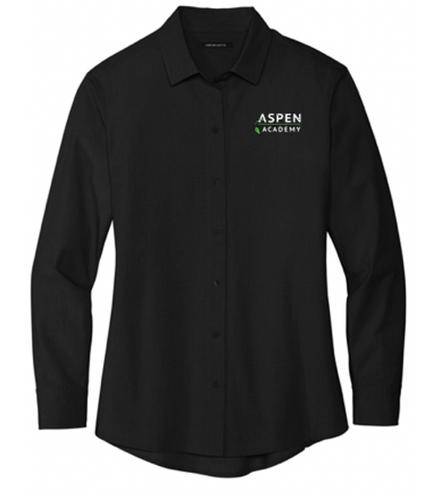  MERCER+METTLE™ Women’s Long Sleeve Stretch Black Woven Shirt with left chest  embroidered logo