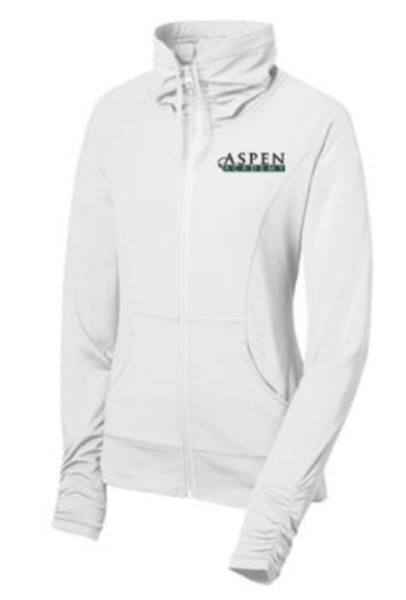(Ladies) White Performance Full Zip Jacket  with Unique Collar and Sleeve with Embroidered Aspen Logo