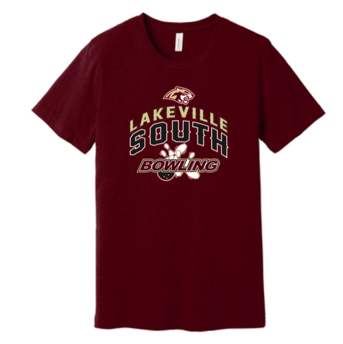 *SOUTH LOGO ONLY* Unisex Jersey Short Sleeve Tee (Heather Cardinal Red) with Screen Printed Lakeville South Bowling Logo