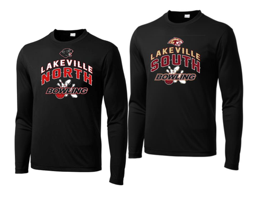 Sport-Tek® Long Sleeve Unisex Performance Shirt (BLACK) with Screen Printed Lakeville North or South Bowling Logo