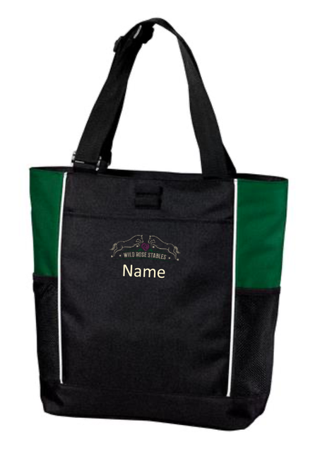Port Authority® Panel Tote  Black with Green accent with embroidered Wild Rose logo