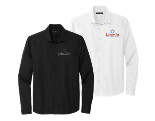 MERCER+METTLE™ Long Sleeve Stretch Unisex Woven Shirt (BLACK or WHITE) with left chest  embroidered logo