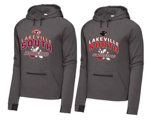Sport-Tek® PosiCharge® Strive Hooded Pullover  (GRAPHITE) with Screen Printed Lakeville North or South Bowling Logo
